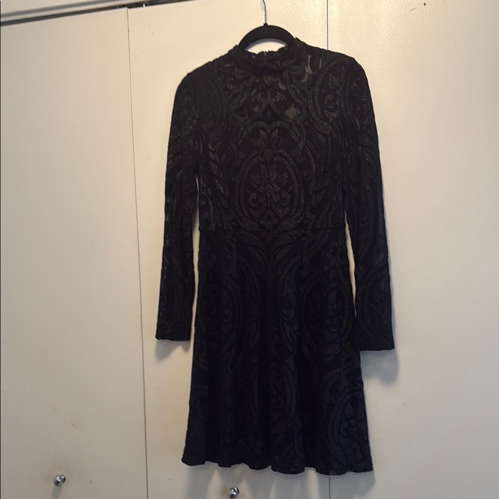 Guess Black Patterned Long Sleeve Dress